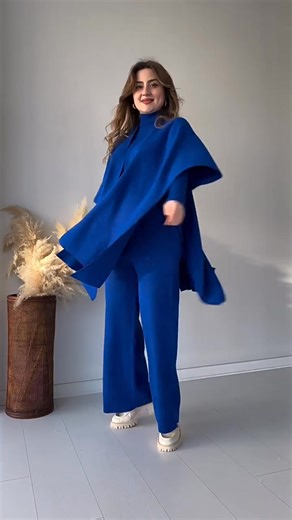 🔥Hot Sale 50% OFF Solid Color Retro Knit Poncho Three-Piece Set | Marfg-women