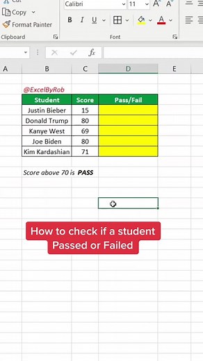 Excel IF Function Tutorial: Check If a Student Passed or Failed