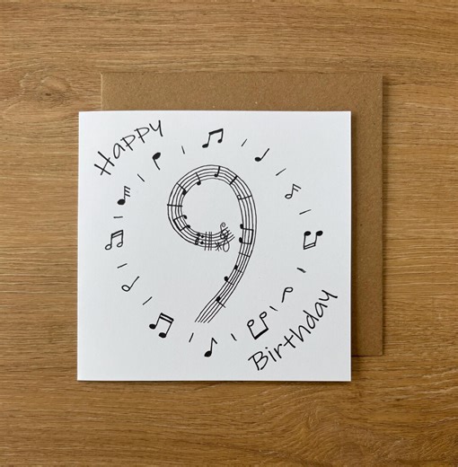 9 Birthday Card, 9th Birthday Cards, Nine, Ninth, Music, Choir, Singing, Musical, Instrument - Etsy