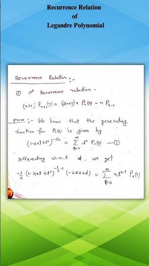 1st & 2nd Recurrence Relation of Legandre Polynomial #legendre #specialfunction #recurrencerelation