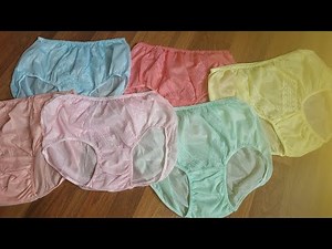 New, women's nylon brief panties in vintage 1960s style. Fits hips 38"-40".