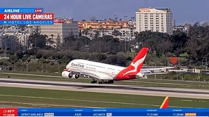 135K views · 1.6K reactions | High winds are shaking our cameras atop the H Hotel, but they’re not stopping us from capturing the Qantas A380 landing on runway 24R at LAX! ️✈️ Watch all the non-stop airport action live on YouTube! https://www.youtube.com/live/69lhJSzgfK8?si=3Vzh0PN4Zs-lXiSt | AIRLINE VIDEOS | Facebook