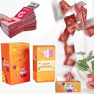 WOWNOVA Exploding Gift Box Money Pop up Surprise Birthday Prank Box, Money Roll Gift Box for Cash Gift, Chinese Red Envelope Cash Explosion Gift Box for Relatives and Friends (Yellow-Birthday)
