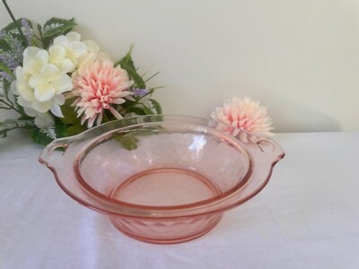 Vintage Pink Depression Glass Serving Bowl with Handles – Elegant Scalloped | eBay
