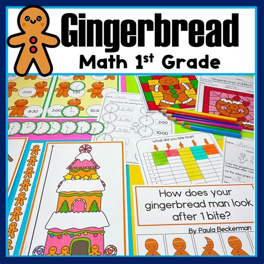 Gingerbread First Bite Graph Christmas Measurement Worksheets Addition Subtraction Telling Time to the Half Hour - Etsy UK