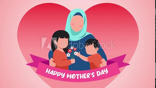 Mother And Children Celebrating Mothers Day. Mother Day concept. Full length animation illustration. High quality 4k footage