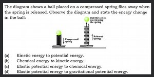 The diagram shows a ball placed on a compressed spring flies aw... | Filo