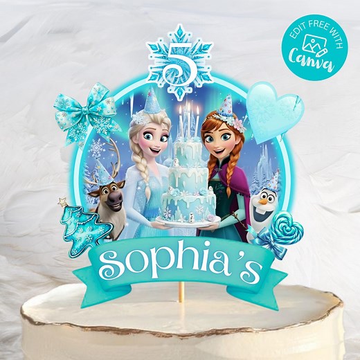 Editable Any Age Frozen Birthday Cake Topper, Frozen Elsa & Anna Theme, Girls Birthday Party Decor, Digital Download, Instant Download - Etsy