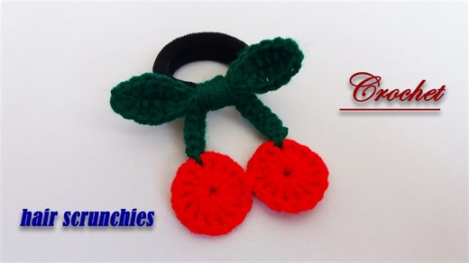 Crochet a Cherry Hair Scrunchies Tutorial | Hair Scrunchies Making