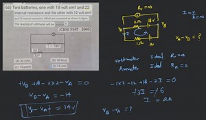 Two batteries, one with 18 volt emf and 22 internal resistance... | Filo