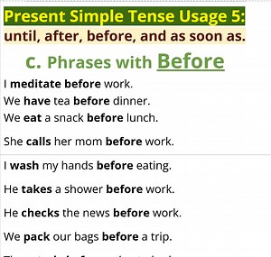 7.6K views · 207 reactions | Present Simple Tense Usage 5: until, after, before, and as soon as. c. Phrases with Before | Empowering English Learning | Facebook
