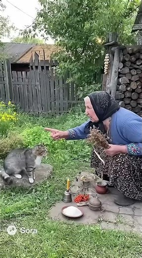 Стара баба здійснює магічний ритуал над котом 🐱💫