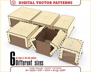 6 Different Sizes Boxes With Flip up Lid Vector File for Laser Cut , Storage Box Bundle SVG, Gift Box Bundle, Jewelry Box - Etsy