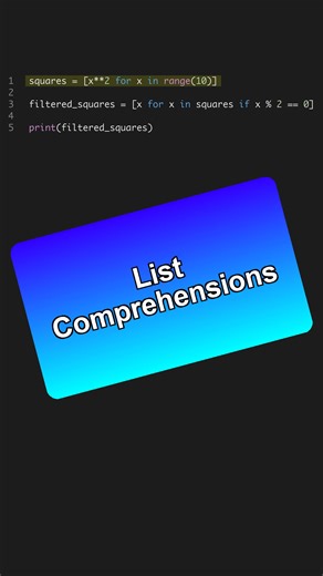 Master list comprehensions for cleaner, faster code! 🔍💡 --- Get the Python for AI course 6 projects at the link in bio. 🐍