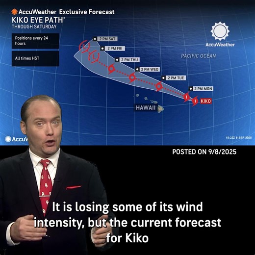 20K views · 196 reactions | Hurricane Kiko is forecast to pass north of Hawaii as a tropical storm, but rain, gusty winds, and rough seas from Kiko are expected to impact the islands this week. https://bit.ly/3JTKnK4 | AccuWeather | Facebook