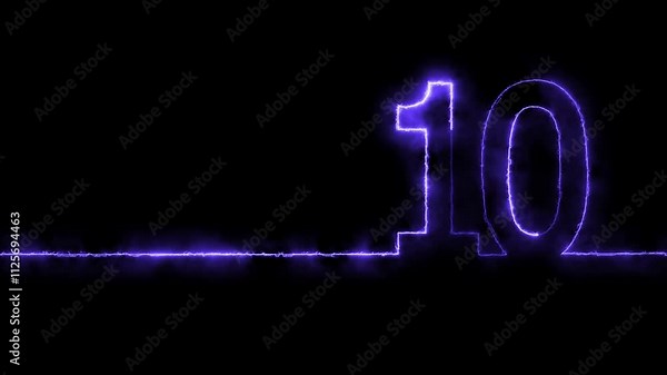 number TEN . Animation Neon light Number 10. Neon Glowing Symbol Neon numbers 10 glowing on an alpha channel background 4k animation
