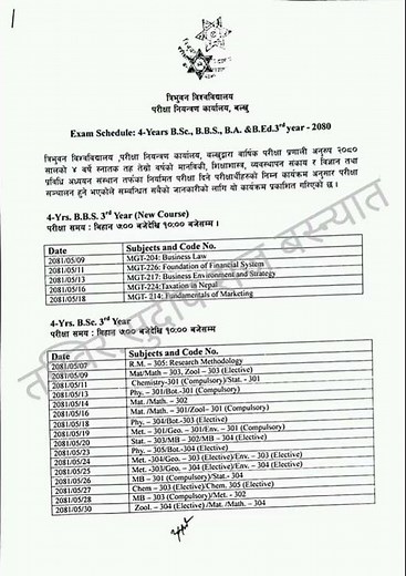 BBS 3rd Year Exam Routine 2081 #bbs3rdyear #examroutine