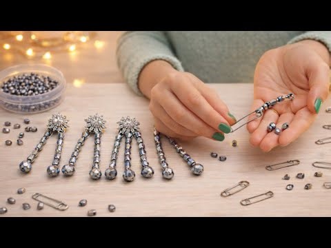 Look at This Cute Idea😍 With Safety Pins & Beads! Diy Safety pin 🧷 earrings | #craft #handmade