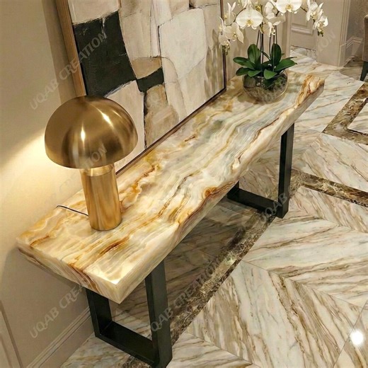 Natural Yellow Tiger Onyx Stone Console Table for Entryway & Living Room - Etsy