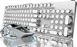 TK950 Wireless Typewriter Keyboard and Mouse Combo,104 Keys Retro Typewriter Mechanical Keyboard with White Backlit, Anti-Ghosting, Blue Switch, Bluetooth/2.4G/Wired Cute Gaming Keyboards-White