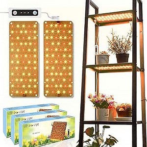 DOMMIA Grow Light, 20W Ultra-Thin Panel Grow Lights for Indoor Plants, High PPFD Full Spectrum, Dimmable, 6/12/16H Timer Auto on/Off, Suitable for Indoor Growing, Warm White 3-Pack