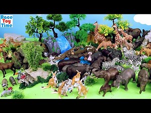 Jungle Waterfall Set with Safari Animal Figurines - Learn Animal Names