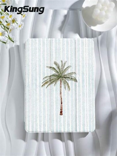 Kingsung Stripes And Coconut Trees Pattern Tablet Case, Compatible With IPad 9.7/10.2/10.5/10.9/12.9/Pro 11, 10th Generation, Air 8 (M4) 2026 (11/13 Inches), Compatible With Samsung Galaxy Tab S6 Lite 10.4 Inches, Compatible With Kindle Paperwhite 12th Gen 2024,Kindle 11th Gen 2022 Soft Fall Protection, Intelligent Stand/Automatic Wake-Up/Sleep | SHEIN