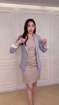 JAN New arrivals-(JS select自訂)修身側抓皺洋裝-輕奢灰 袖條紋單釦西裝套裝-灰藍