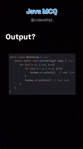 codewithjd_ | 50K 🎯👩‍💻 on Instagram: "Comment output ❤️ java coding question 🚀 . . #instagood #instalike #instaviral #instafollowers #explorepage"
