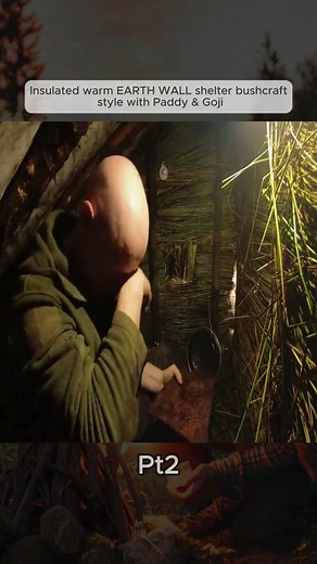 Pt2 - End | Insulated warm EARTH WALL shelter bushcraft style with Paddy & Goji #survivalcamp #build #outdoors #survivaltips #survivalskills #camping #fyp #foryou #foryoupage #bushcraft #bushcrafting #shelter #building #builder #bushman #campinglife #rock