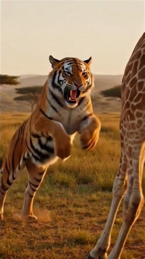 Giraffe vs Tiger – Wild Survival Fight in 8K! 🦒🔥 #wildlifeshorts #animals