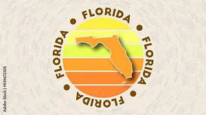 Florida logo intro. Badge with the circular name and map of the US state. Charming Florida round logo animation.