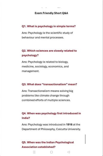 BPCC-101 Unit 2 | Nature & Scope of Psychology | Short Q/A | IGNOU Exam Preparation #shorts #ignou