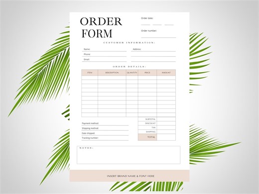 Editable Order Form Printable Template Order Receipt Tracker Customer Customizable Order Small Business Order Template - Etsy UK