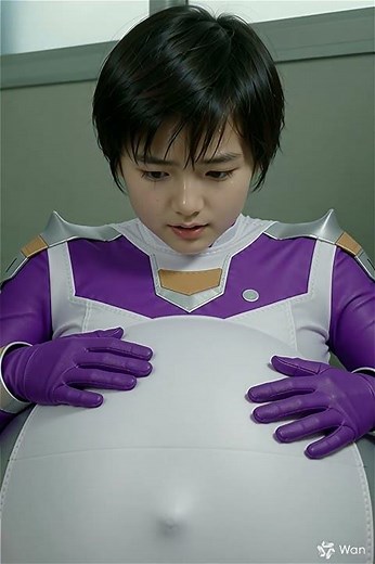 Violet Sentai Girl has Belly Expansion and close to explode extended version4