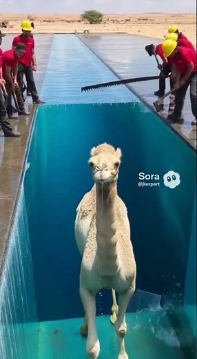 “Camel Rescue: Mother and Babies Emerging from Deep Water!”j