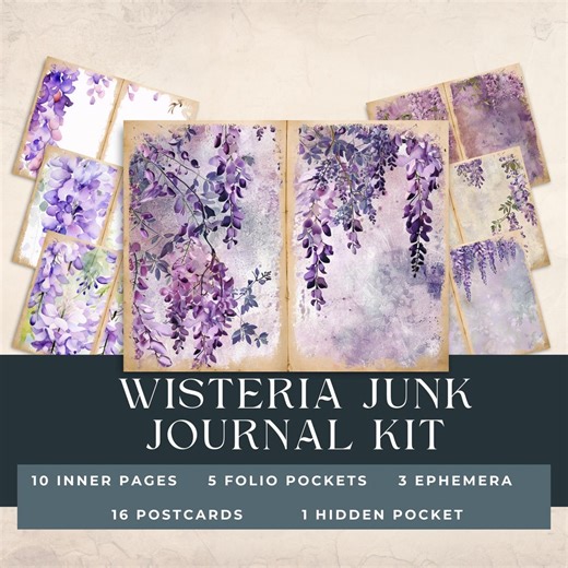 Wisteria Junk Journal Kit Printable | Purple Floral Cottagecore Journal Pages, Botanical Ephemera - Etsy