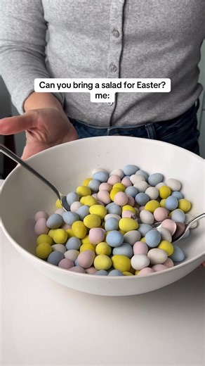 1 ingredient salad 🌷🐣🌱 The easiest Easter salad. Everyone will be asking for the recipe 😉 @Cadbury USA . . . #easter #minieggs #fyp #funny #eggsalad @cadbury