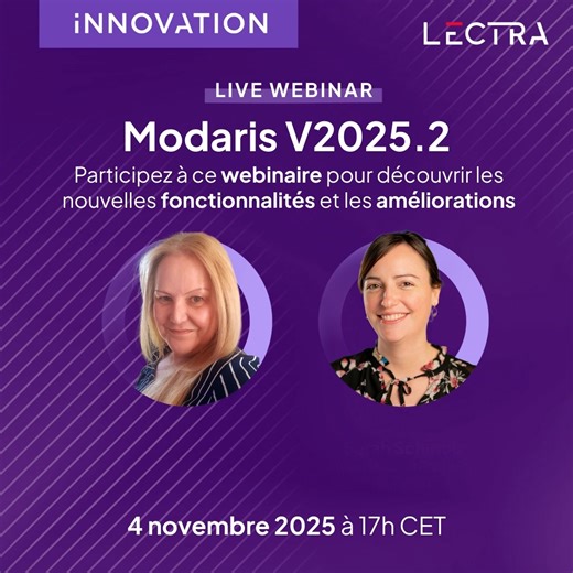 À tous les utilisateurs de Modaris : Etes-vous prêts à plonger dans Modaris V2025.2? 🙌 Rejoignez-nous le 4 novembre pour un webinaire exclusif! 📆 Découvrez tout le potentiel des dernières fonctionnalités et améliorations de Modaris. Simplifiez toujours plus votre processus de modélisme, accélérez la livraison de vos produits—le tout avec les conseils avisés de nos experts. 🎯 Ce que vous allez apprendre : ✔️ Astuces et conseils pour gagner du temps ✔️ Bonnes pratiques liées aux nouvelles fonct