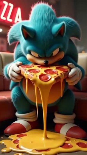 Sonic the Hedgehog Enjoys a Giant Pizza Feast