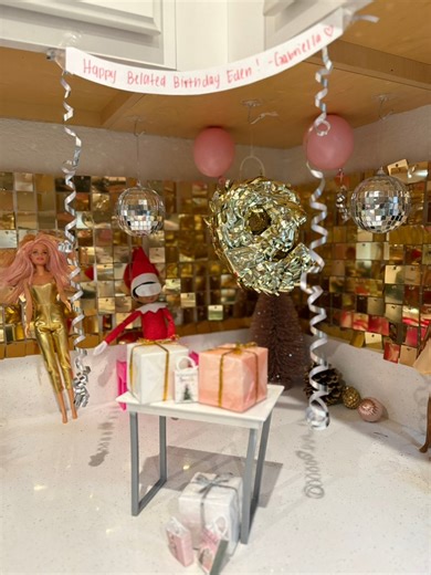 Elf on the Shelf Ideas: Day 21 🎄✨ Birthday Party 🥳 Our elf said, “Fashionably late still counts!” so she threw the ultimate belated birthday bash 🤭🎈✨ Disco balls, balloons, gifts, and a whole lot of birthday magic for our brand-new NINE-year-old! 💖🥳 . . . . . . #elf #birthday #party #ideas #elfontheshelf #elf #elfitup #elfontheshelf #magic #science #fyp #foryoupage #elfontheshelfideas #elfmagicact #elfonthedaily #tutorial #sciencefun #diy #moms #christmaslights #parents #scienceexperiment 