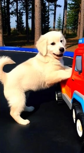 cute golden retriever puppy playing with a toy truck #puppy #dog #dogplaying #cutedog #pets #shorts