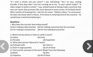 Questions: Why does the narrator feel embarrassed? (a) For ... | Filo