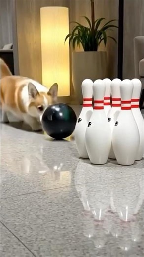 Chunmei Corgi and Bowling Ball（春梅柯基與保齡球） #corgi #cute #寵物 #柯基 #運動 #ai #art #animals #可愛い #bowling