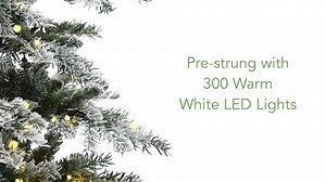 Nearly Natural 6.5 ft. Pre-Lit Slim Flocked Nova Scotia Spruce Artificial Christmas Tree with 300 Warm White LED Lights T1978