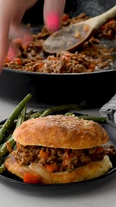 Not sure who’s more excited about these sloppy joes - me or the kids! RECIPE: https://thatlowcarblife.com/keto-sloppy-joes/ (You’ll find the bun recipe there too!) | That Low Carb Life