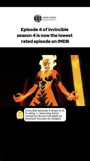 Invincible episode 4 drops to 6.9 rating 📉 featuring Satan voiced by Bruce Campbell as backlash