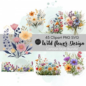 Wild Flower Clipart 43 PNG SVG Super Bundle Personal & Commercial Use, Cartoon Floral Borders, Wreath, Wildflower Wedding Invitation Clipart - Etsy