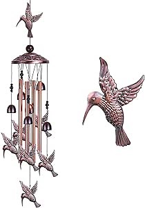 Garden Hummingbird Wind Chimes Outdoor Decor - with 4 Tubes 6 Bells 7 Hummingbirds Mobile Romantic Wind Catcher, Hummingbird Windchimes for Home, Xmas Mom Gifts, Festival, Balcony, Garden Decoration