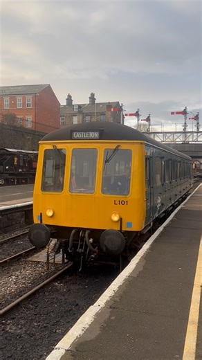 Mark on Instagram: "Class 122 DMU arrives into Bury Bolton Street station at the @eastlancsrly on the 24th of January 2026 during the Open house weekend, this DMU being in charge of shuttles between Bury Bolton street station and the locomotive works, the diesel sound heard in the video is actually from an a Class 14 in the platform #train #railway #class122 #dmu #heritagerailway"